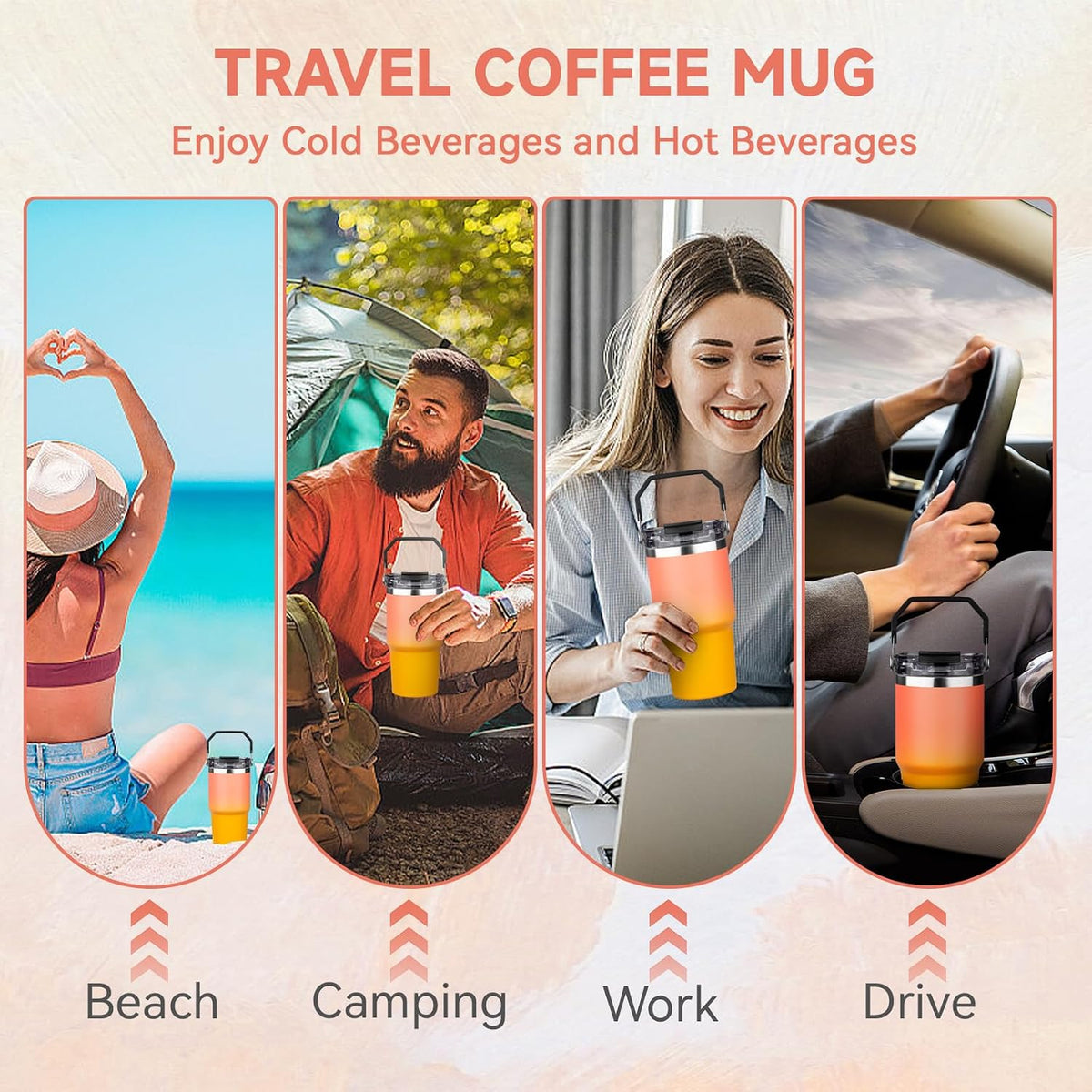 20oz Tumbler with Handle and Flip Straw Lid Double Wall Insulated Travel Coffee Mug Stainless Steel Vacuum Insulated Coffee Tumbler Cup for Hot and Cold Beverages Leak-proof&BPA-free (20oz,Navy blue)