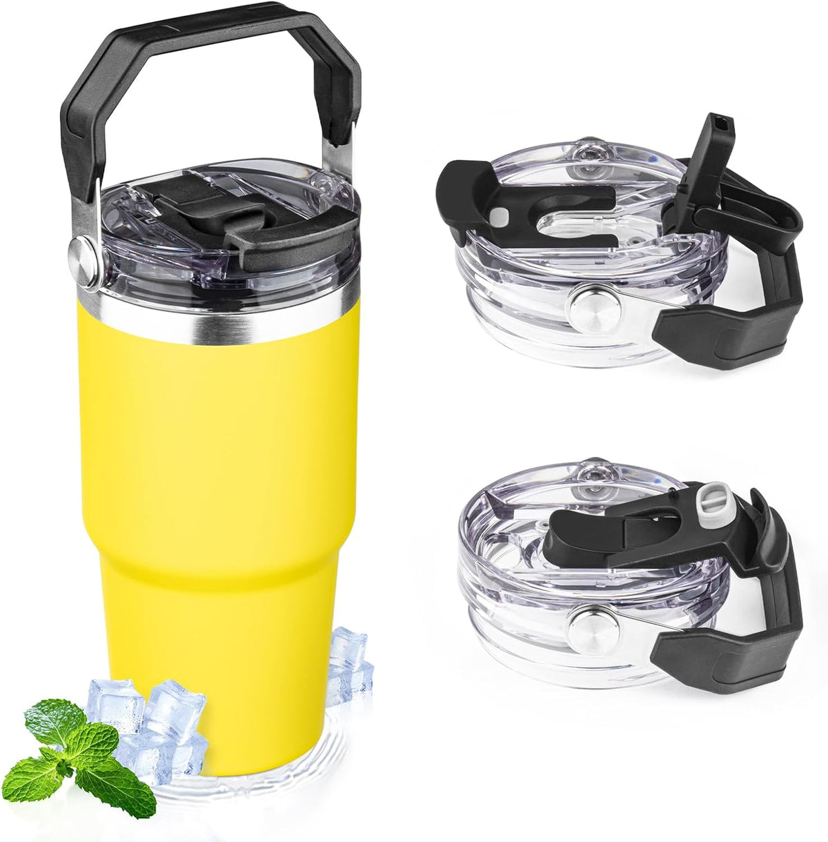 20oz Tumbler with Handle and Flip Straw Lid Double Wall Insulated Travel Coffee Mug Stainless Steel Vacuum Insulated Coffee Tumbler Cup for Hot and Cold Beverages Leak-proof&BPA-free (20oz,Navy blue)