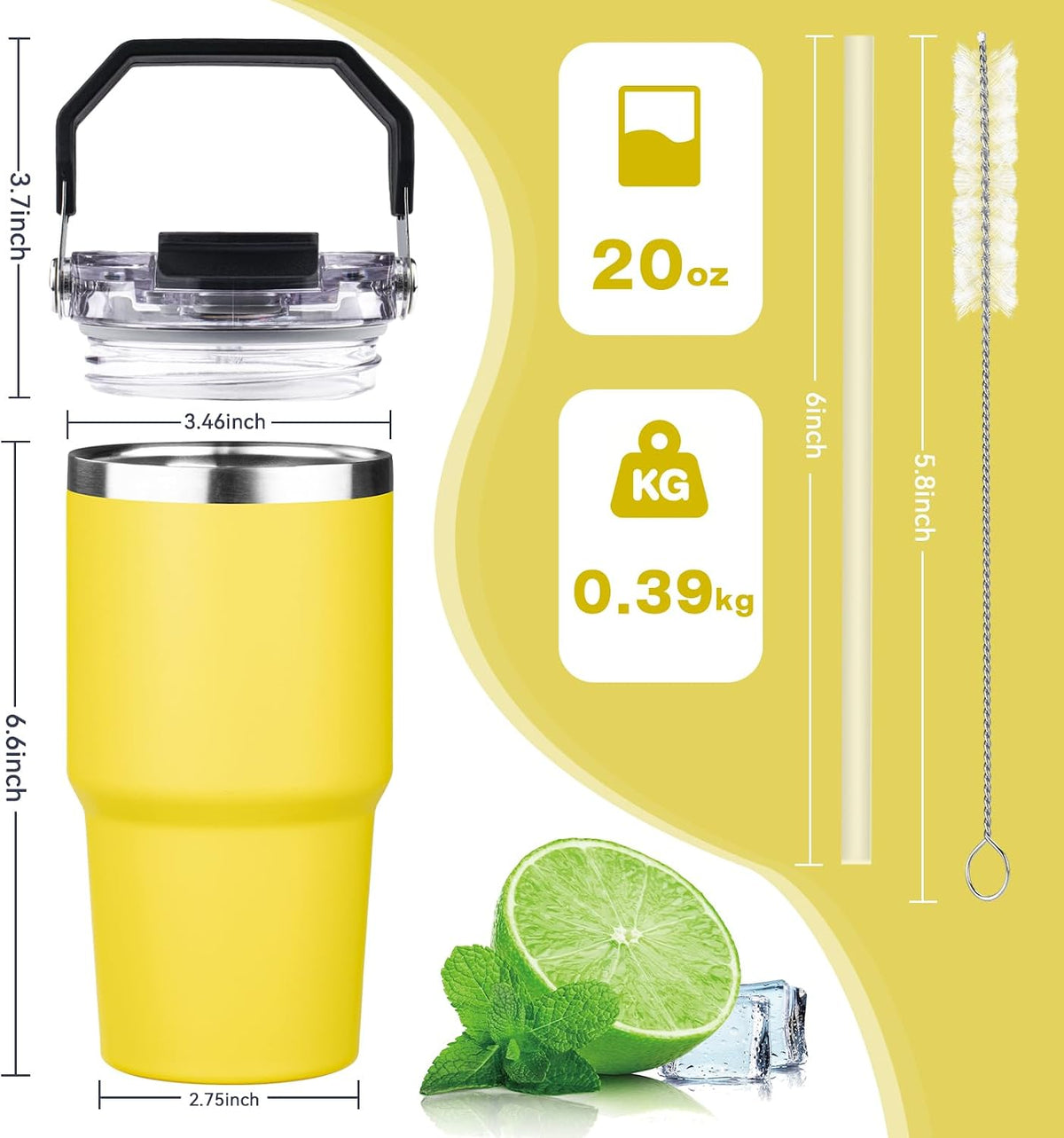 20oz Tumbler with Handle and Flip Straw Lid Double Wall Insulated Travel Coffee Mug Stainless Steel Vacuum Insulated Coffee Tumbler Cup for Hot and Cold Beverages Leak-proof&BPA-free (20oz,Navy blue)