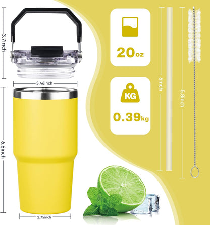 20oz Tumbler with Handle and Flip Straw Lid Double Wall Insulated Travel Coffee Mug Stainless Steel Vacuum Insulated Coffee Tumbler Cup for Hot and Cold Beverages Leak-proof&BPA-free (20oz,Navy blue)