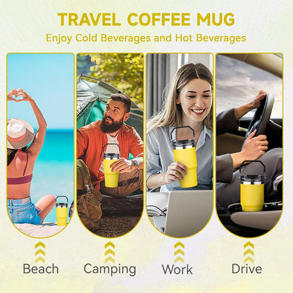 20oz Tumbler with Handle and Flip Straw Lid Double Wall Insulated Travel Coffee Mug Stainless Steel Vacuum Insulated Coffee Tumbler Cup for Hot and Cold Beverages Leak-proof&BPA-free (20oz,Navy blue)