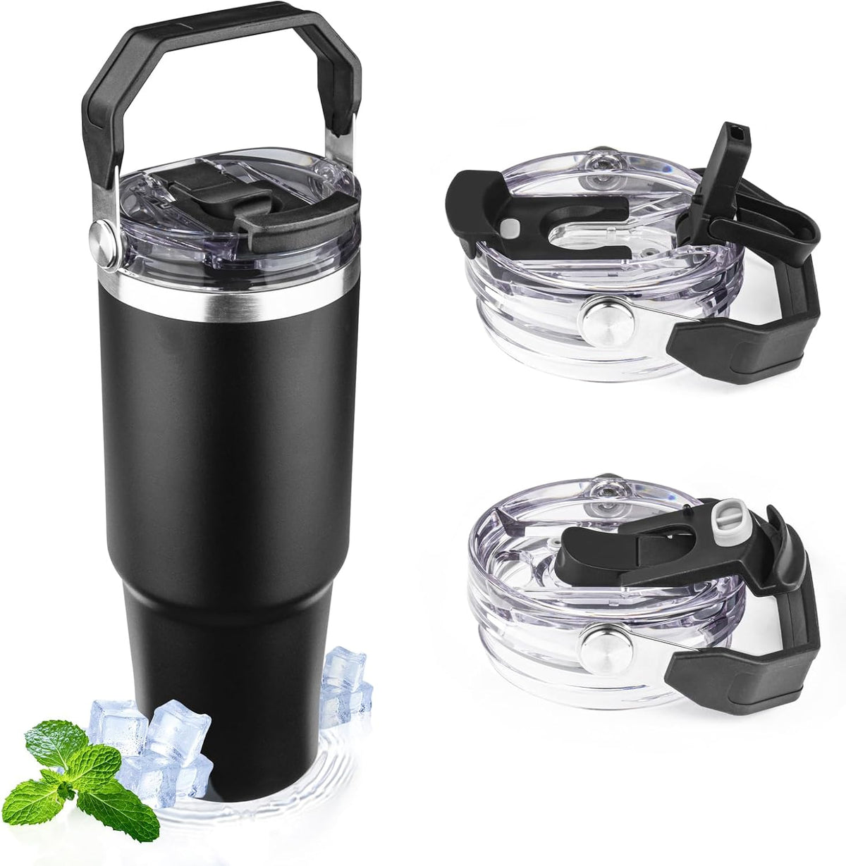 20oz Tumbler with Handle and Flip Straw Lid Double Wall Insulated Travel Coffee Mug Stainless Steel Vacuum Insulated Coffee Tumbler Cup for Hot and Cold Beverages Leak-proof&BPA-free (20oz,Navy blue)