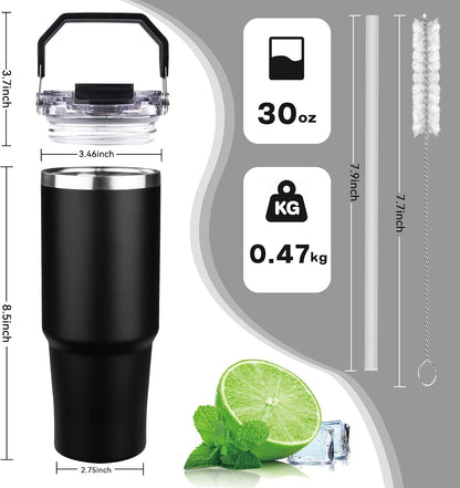 20oz Tumbler with Handle and Flip Straw Lid Double Wall Insulated Travel Coffee Mug Stainless Steel Vacuum Insulated Coffee Tumbler Cup for Hot and Cold Beverages Leak-proof&BPA-free (20oz,Navy blue)