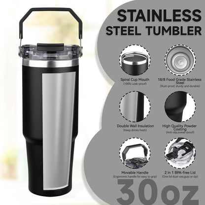 20oz Tumbler with Handle and Flip Straw Lid Double Wall Insulated Travel Coffee Mug Stainless Steel Vacuum Insulated Coffee Tumbler Cup for Hot and Cold Beverages Leak-proof&BPA-free (20oz,Navy blue)
