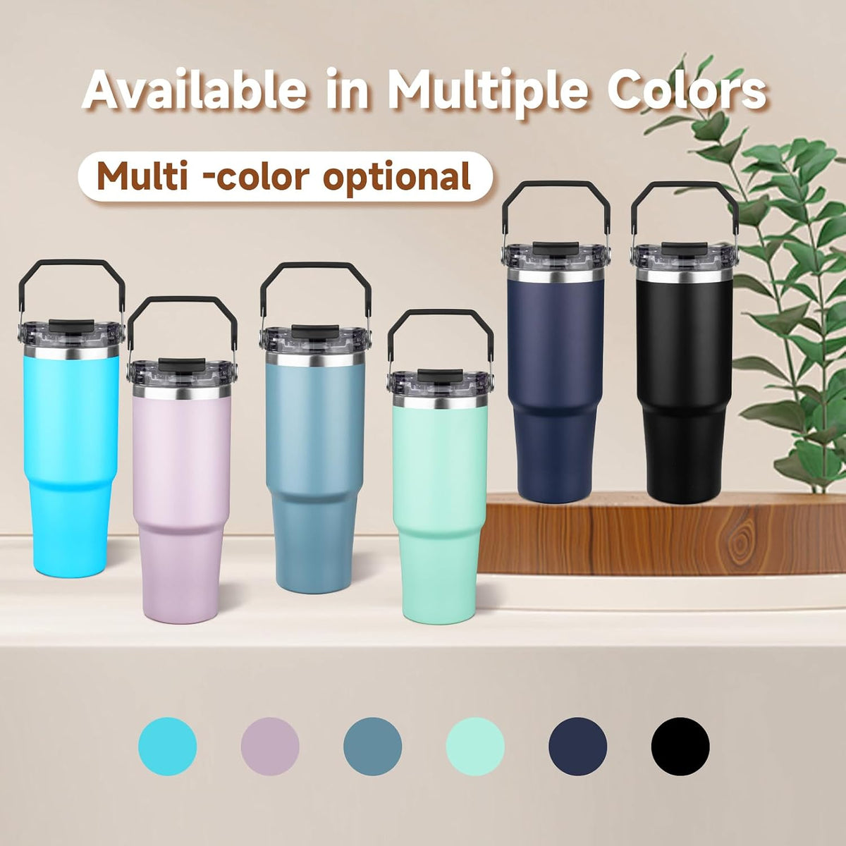20oz Tumbler with Handle and Flip Straw Lid Double Wall Insulated Travel Coffee Mug Stainless Steel Vacuum Insulated Coffee Tumbler Cup for Hot and Cold Beverages Leak-proof&BPA-free (20oz,Navy blue)