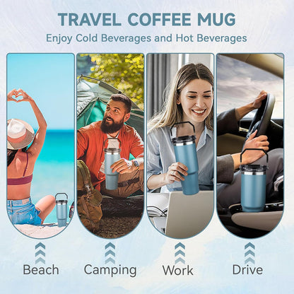 20oz Tumbler with Handle and Flip Straw Lid Double Wall Insulated Travel Coffee Mug Stainless Steel Vacuum Insulated Coffee Tumbler Cup for Hot and Cold Beverages Leak-proof&BPA-free (20oz,Navy blue)
