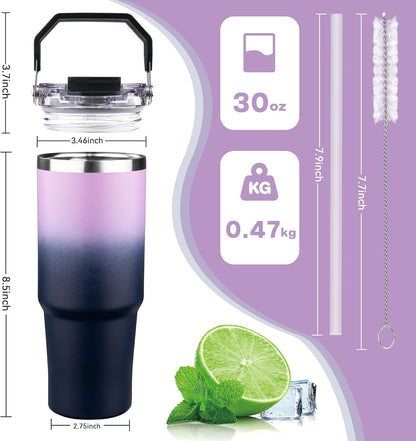 20oz Tumbler with Handle and Flip Straw Lid Double Wall Insulated Travel Coffee Mug Stainless Steel Vacuum Insulated Coffee Tumbler Cup for Hot and Cold Beverages Leak-proof&BPA-free (20oz,Navy blue)