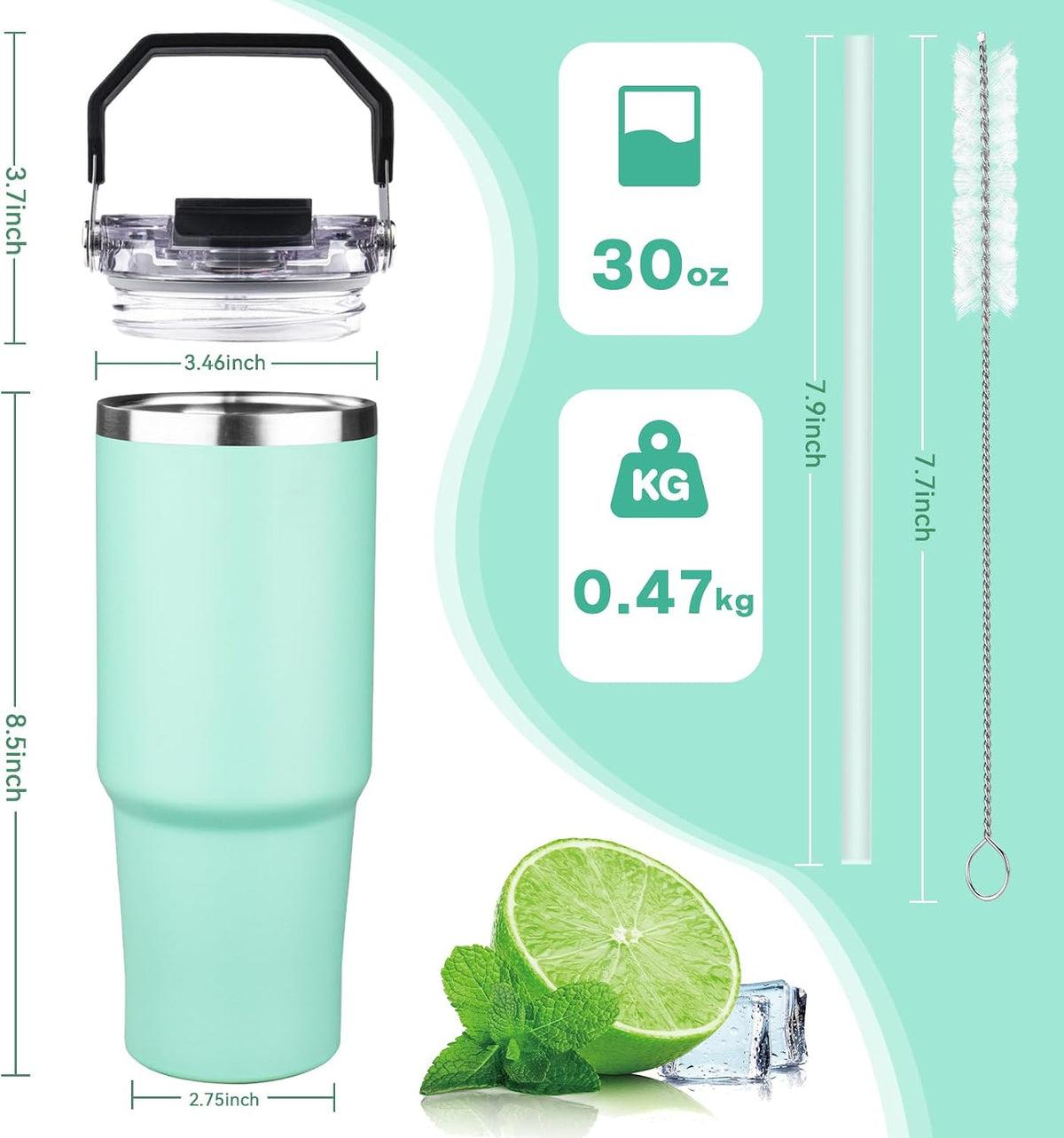 20oz Tumbler with Handle and Flip Straw Lid Double Wall Insulated Travel Coffee Mug Stainless Steel Vacuum Insulated Coffee Tumbler Cup for Hot and Cold Beverages Leak-proof&BPA-free (20oz,Navy blue)