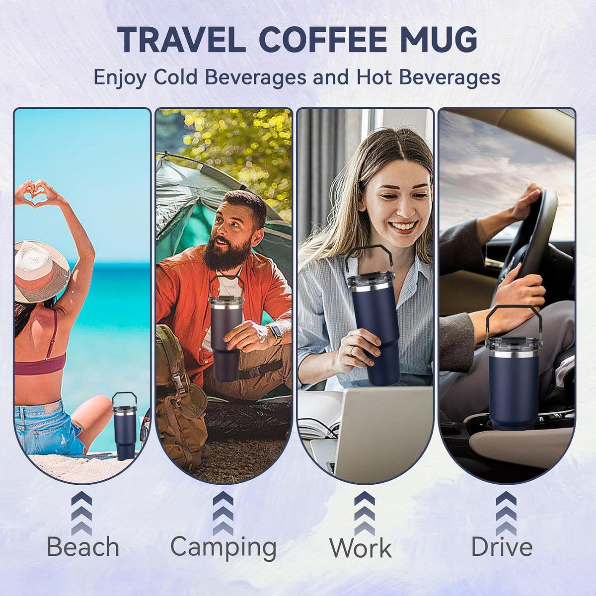 20oz Tumbler with Handle and Flip Straw Lid Double Wall Insulated Travel Coffee Mug Stainless Steel Vacuum Insulated Coffee Tumbler Cup for Hot and Cold Beverages Leak-proof&BPA-free (20oz,Navy blue)