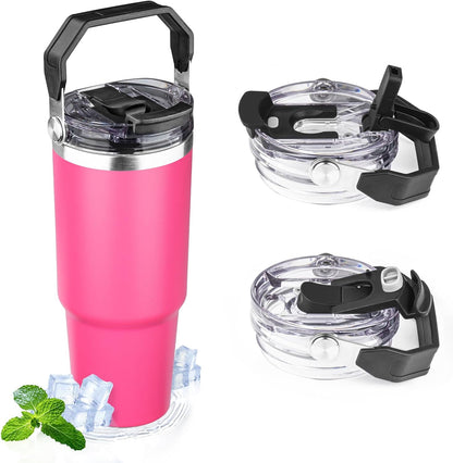 20oz Tumbler with Handle and Flip Straw Lid Double Wall Insulated Travel Coffee Mug Stainless Steel Vacuum Insulated Coffee Tumbler Cup for Hot and Cold Beverages Leak-proof&BPA-free (20oz,Navy blue)