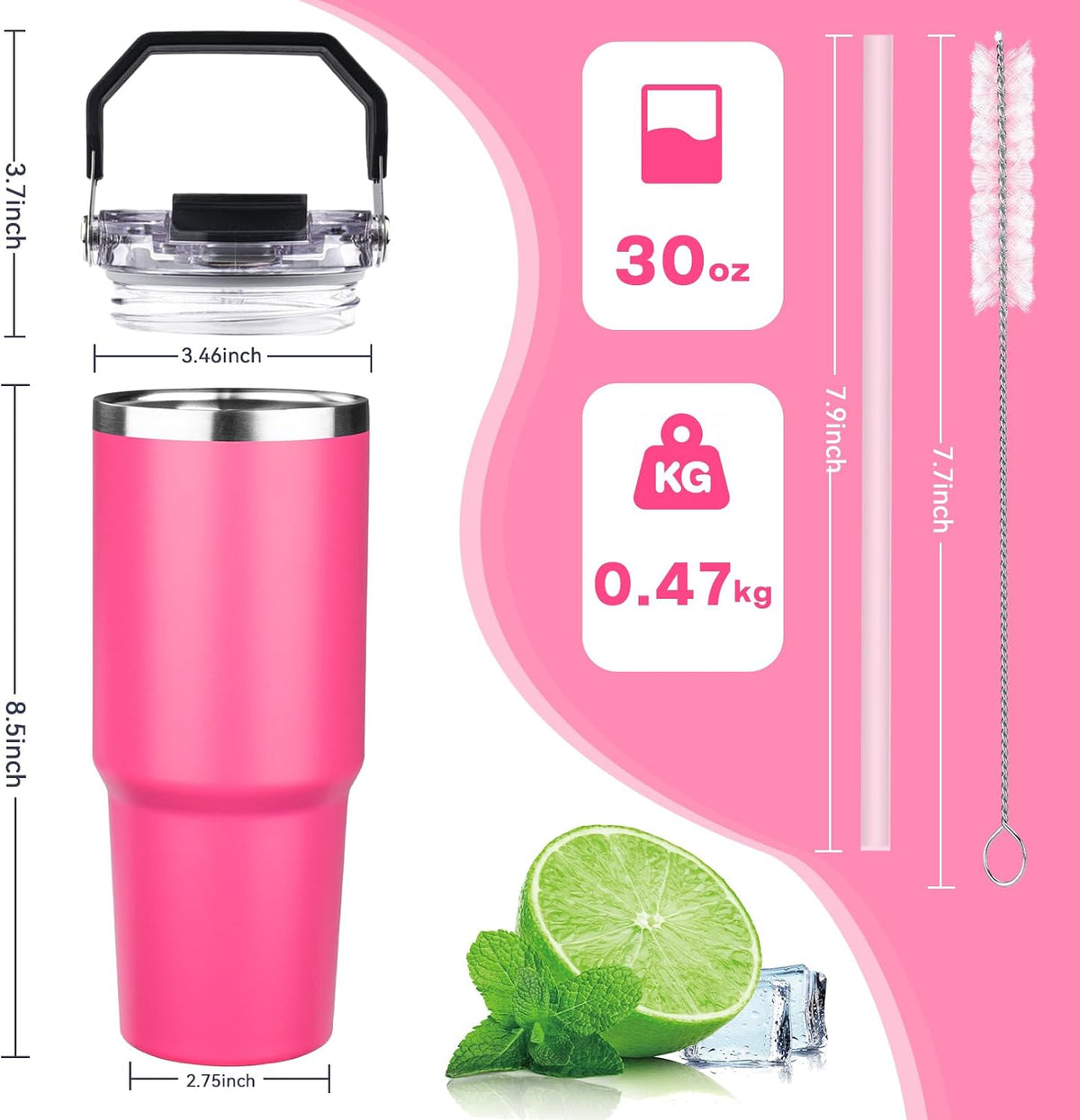 20oz Tumbler with Handle and Flip Straw Lid Double Wall Insulated Travel Coffee Mug Stainless Steel Vacuum Insulated Coffee Tumbler Cup for Hot and Cold Beverages Leak-proof&BPA-free (20oz,Navy blue)