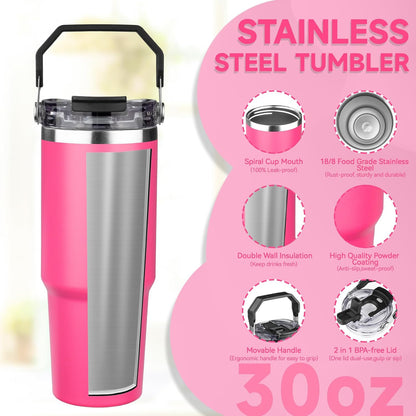 20oz Tumbler with Handle and Flip Straw Lid Double Wall Insulated Travel Coffee Mug Stainless Steel Vacuum Insulated Coffee Tumbler Cup for Hot and Cold Beverages Leak-proof&BPA-free (20oz,Navy blue)