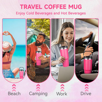 20oz Tumbler with Handle and Flip Straw Lid Double Wall Insulated Travel Coffee Mug Stainless Steel Vacuum Insulated Coffee Tumbler Cup for Hot and Cold Beverages Leak-proof&BPA-free (20oz,Navy blue)