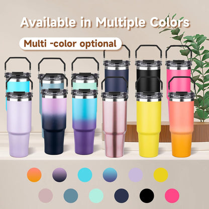 20oz Tumbler with Handle and Flip Straw Lid Double Wall Insulated Travel Coffee Mug Stainless Steel Vacuum Insulated Coffee Tumbler Cup for Hot and Cold Beverages Leak-proof&BPA-free (20oz,Navy blue)