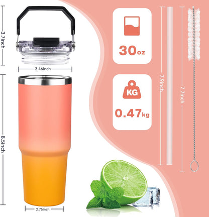 20oz Tumbler with Handle and Flip Straw Lid Double Wall Insulated Travel Coffee Mug Stainless Steel Vacuum Insulated Coffee Tumbler Cup for Hot and Cold Beverages Leak-proof&BPA-free (20oz,Navy blue)