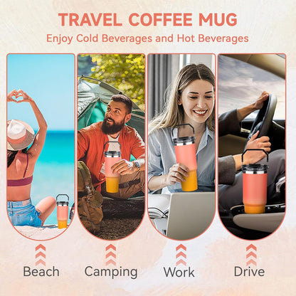 20oz Tumbler with Handle and Flip Straw Lid Double Wall Insulated Travel Coffee Mug Stainless Steel Vacuum Insulated Coffee Tumbler Cup for Hot and Cold Beverages Leak-proof&BPA-free (20oz,Navy blue)