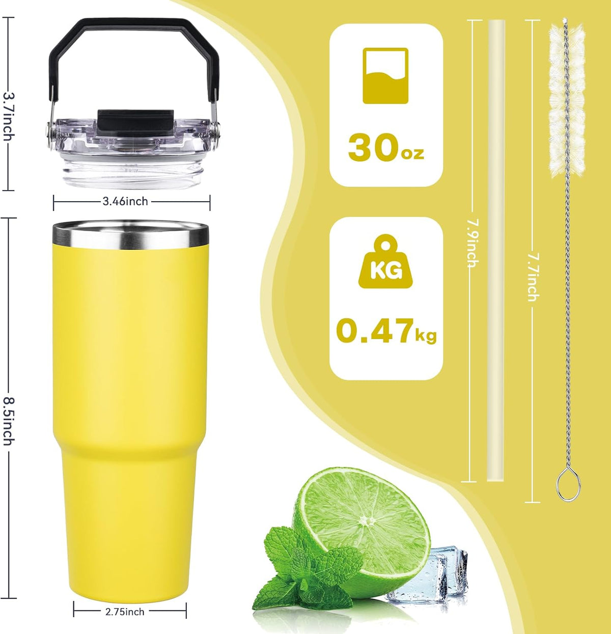 20oz Tumbler with Handle and Flip Straw Lid Double Wall Insulated Travel Coffee Mug Stainless Steel Vacuum Insulated Coffee Tumbler Cup for Hot and Cold Beverages Leak-proof&BPA-free (20oz,Navy blue)