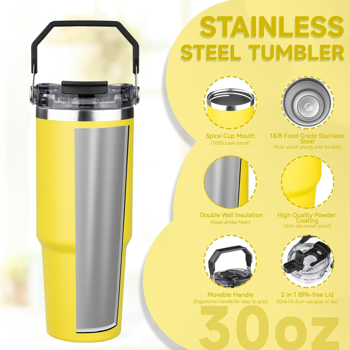 20oz Tumbler with Handle and Flip Straw Lid Double Wall Insulated Travel Coffee Mug Stainless Steel Vacuum Insulated Coffee Tumbler Cup for Hot and Cold Beverages Leak-proof&BPA-free (20oz,Navy blue)