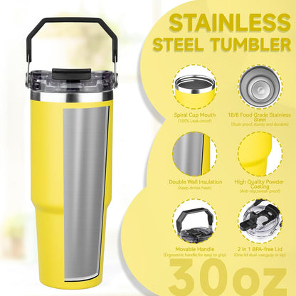 20oz Tumbler with Handle and Flip Straw Lid Double Wall Insulated Travel Coffee Mug Stainless Steel Vacuum Insulated Coffee Tumbler Cup for Hot and Cold Beverages Leak-proof&BPA-free (20oz,Navy blue)