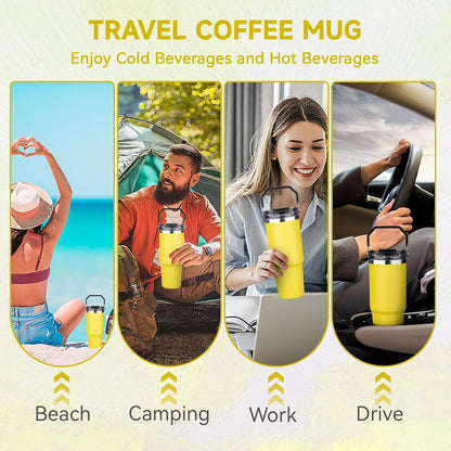 20oz Tumbler with Handle and Flip Straw Lid Double Wall Insulated Travel Coffee Mug Stainless Steel Vacuum Insulated Coffee Tumbler Cup for Hot and Cold Beverages Leak-proof&BPA-free (20oz,Navy blue)