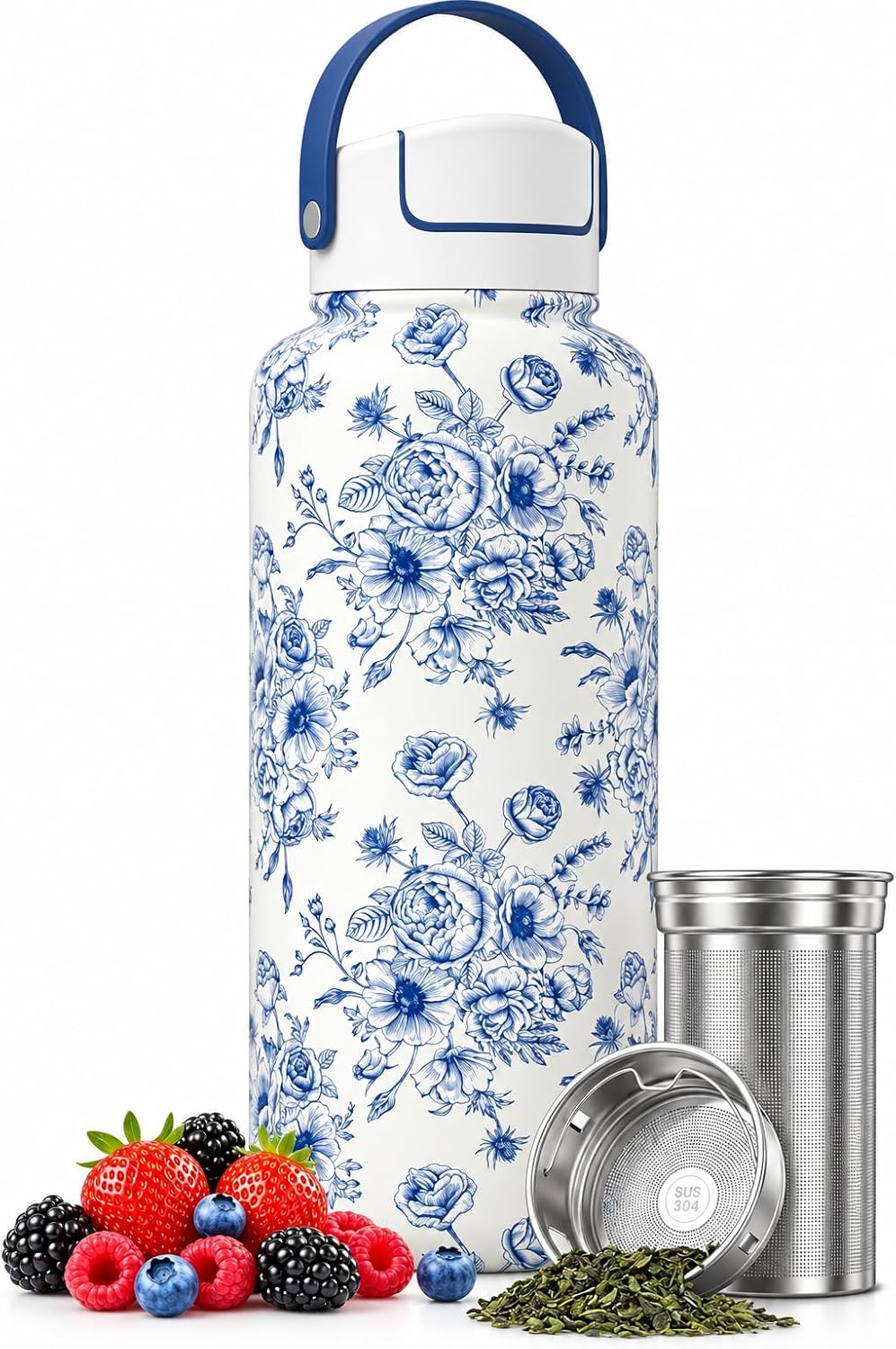 32 oz Ceramic Lined Tea Infuser Travel Tumbler, Micro-Mesh Stainless Steel Infuser, Pure Taste Ceramic Interior, Triple Insulated 12hr Hot Cold, Dual Sip & Straw Lid, Scratch-Resistant