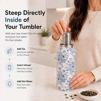 32 oz Ceramic Lined Tea Infuser Travel Tumbler, Micro-Mesh Stainless Steel Infuser, Pure Taste Ceramic Interior, Triple Insulated 12hr Hot Cold, Dual Sip & Straw Lid, Scratch-Resistant