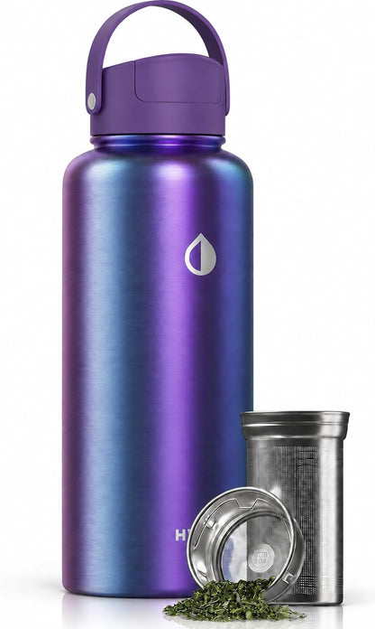 32 oz Ceramic Lined Tea Infuser Travel Tumbler, Micro-Mesh Stainless Steel Infuser, Pure Taste Ceramic Interior, Triple Insulated 12hr Hot Cold, Dual Sip & Straw Lid, Scratch-Resistant
