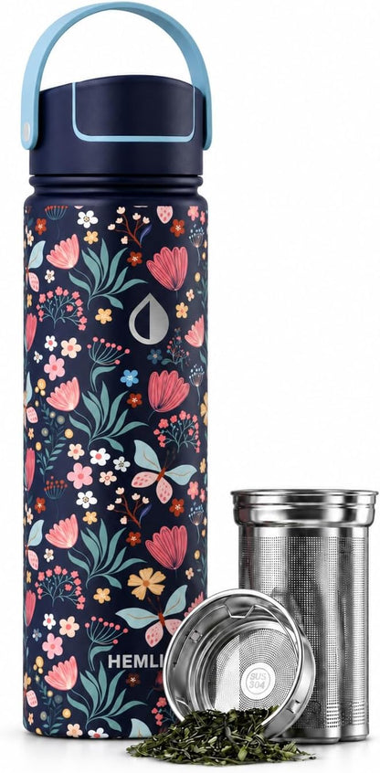 32 oz Ceramic Lined Tea Infuser Travel Tumbler, Micro-Mesh Stainless Steel Infuser, Pure Taste Ceramic Interior, Triple Insulated 12hr Hot Cold, Dual Sip & Straw Lid, Scratch-Resistant