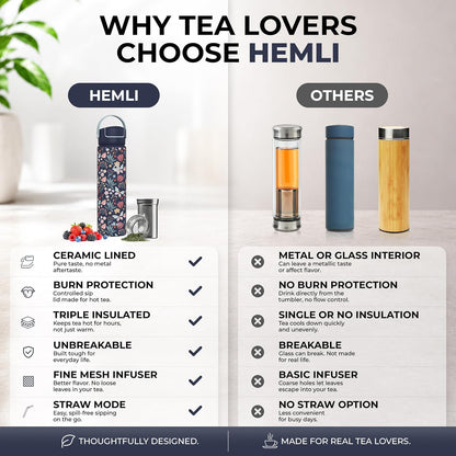 32 oz Ceramic Lined Tea Infuser Travel Tumbler, Micro-Mesh Stainless Steel Infuser, Pure Taste Ceramic Interior, Triple Insulated 12hr Hot Cold, Dual Sip & Straw Lid, Scratch-Resistant