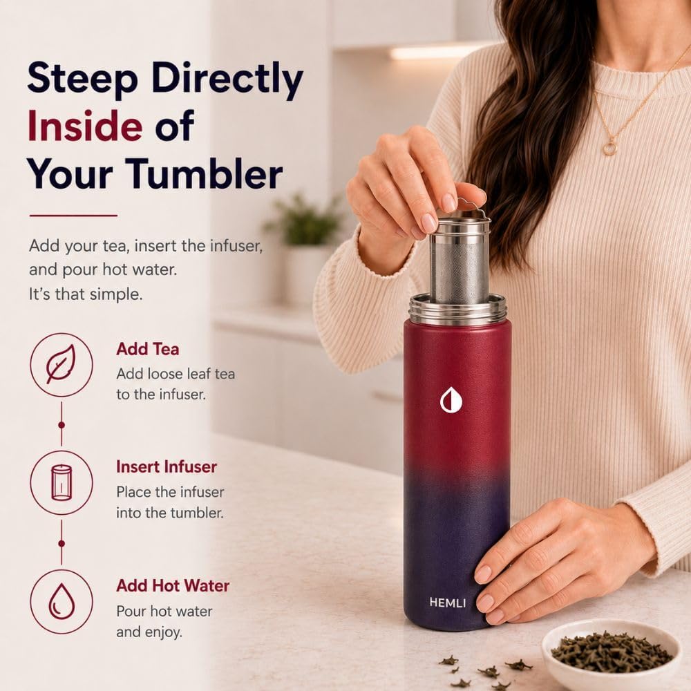 32 oz Ceramic Lined Tea Infuser Travel Tumbler, Micro-Mesh Stainless Steel Infuser, Pure Taste Ceramic Interior, Triple Insulated 12hr Hot Cold, Dual Sip & Straw Lid, Scratch-Resistant