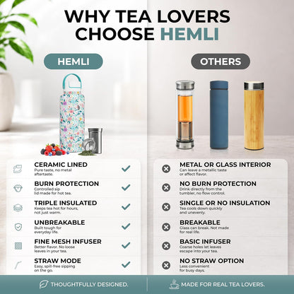 32 oz Ceramic Lined Tea Infuser Travel Tumbler, Micro-Mesh Stainless Steel Infuser, Pure Taste Ceramic Interior, Triple Insulated 12hr Hot Cold, Dual Sip & Straw Lid, Scratch-Resistant
