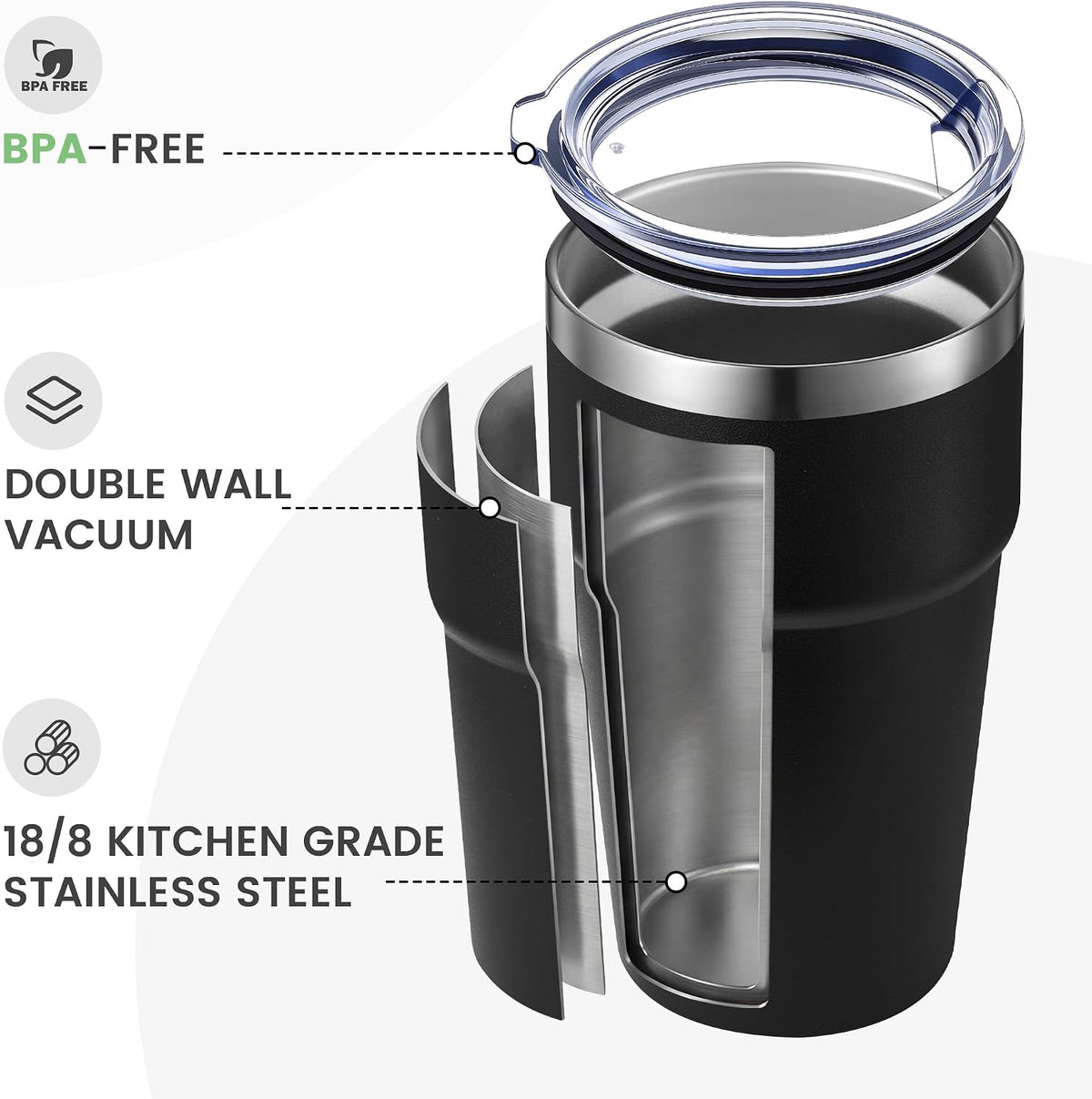 16oz Stainless Steel Tumbler Travel Coffee Mug with Lids Double Wall Insulated Coffee Cup for Home, Office, Travel Great Gift for Women (White, 1 pack)