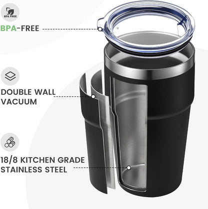 16oz Stainless Steel Tumbler Travel Coffee Mug with Lids Double Wall Insulated Coffee Cup for Home, Office, Travel Great Gift for Women (White, 1 pack)