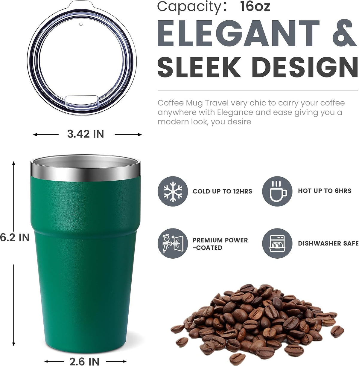16oz Stainless Steel Tumbler Travel Coffee Mug with Lids Double Wall Insulated Coffee Cup for Home, Office, Travel Great Gift for Women (White, 1 pack)