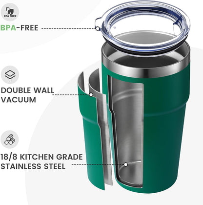 16oz Stainless Steel Tumbler Travel Coffee Mug with Lids Double Wall Insulated Coffee Cup for Home, Office, Travel Great Gift for Women (White, 1 pack)