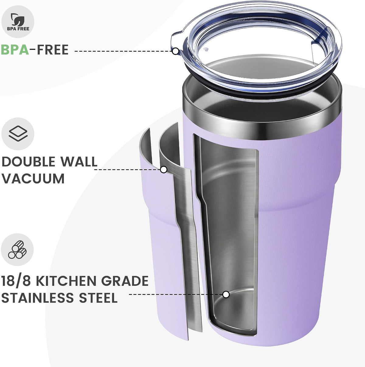 16oz Stainless Steel Tumbler Travel Coffee Mug with Lids Double Wall Insulated Coffee Cup for Home, Office, Travel Great Gift for Women (White, 1 pack)