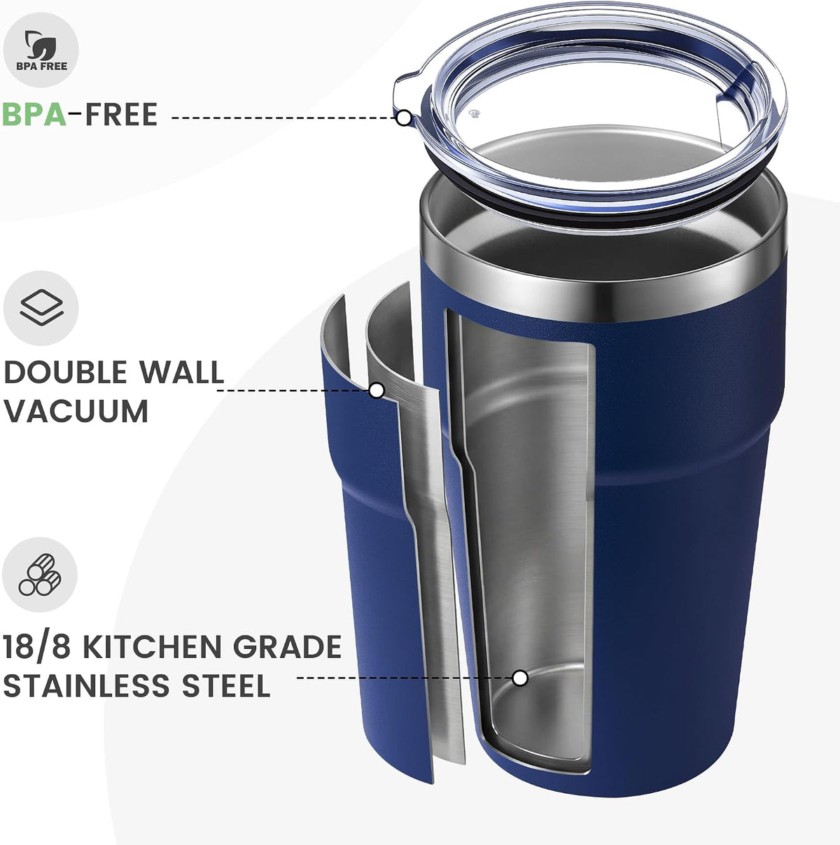 16oz Stainless Steel Tumbler Travel Coffee Mug with Lids Double Wall Insulated Coffee Cup for Home, Office, Travel Great Gift for Women (White, 1 pack)