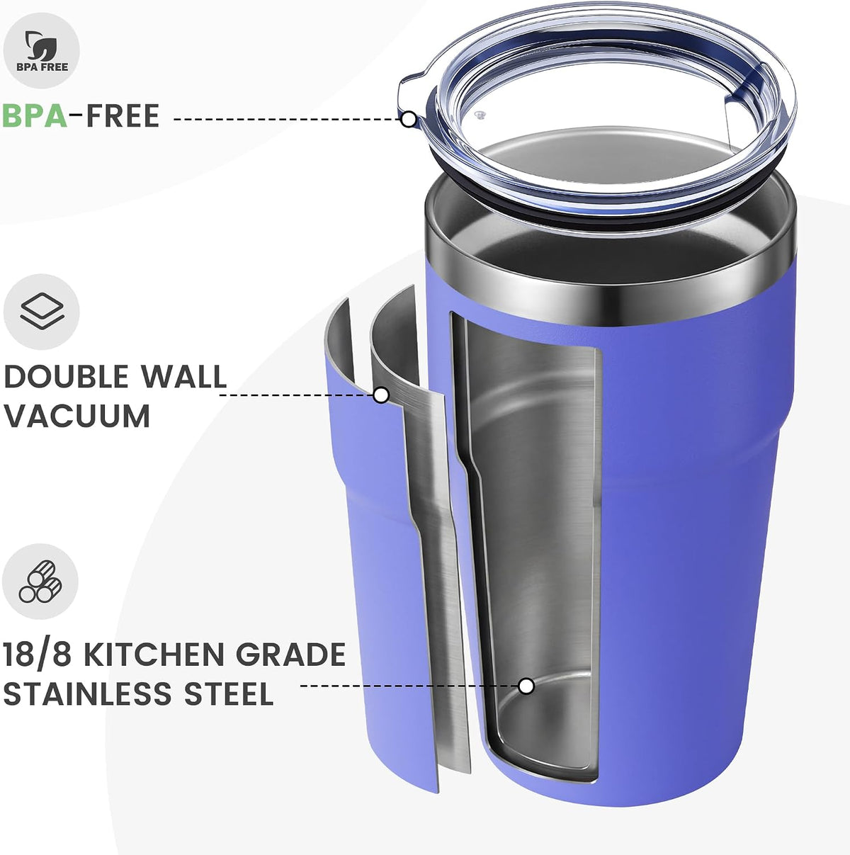 16oz Stainless Steel Tumbler Travel Coffee Mug with Lids Double Wall Insulated Coffee Cup for Home, Office, Travel Great Gift for Women (White, 1 pack)