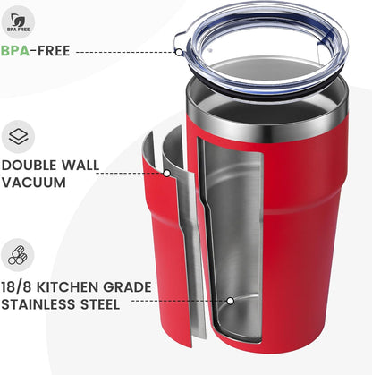 16oz Stainless Steel Tumbler Travel Coffee Mug with Lids Double Wall Insulated Coffee Cup for Home, Office, Travel Great Gift for Women (White, 1 pack)
