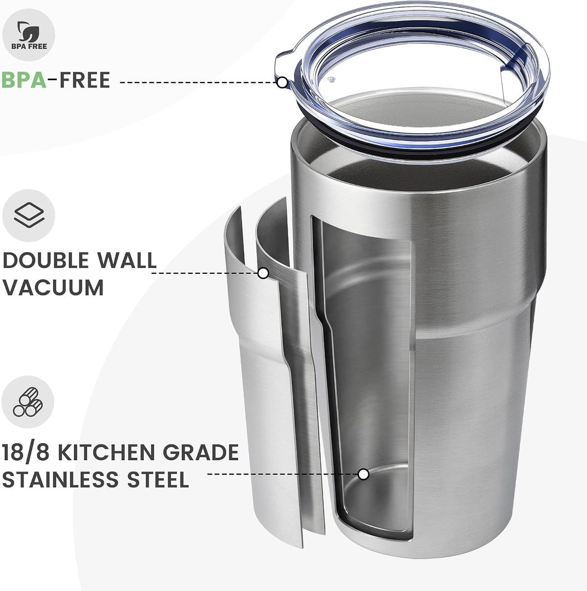 16oz Stainless Steel Tumbler Travel Coffee Mug with Lids Double Wall Insulated Coffee Cup for Home, Office, Travel Great Gift for Women (White, 1 pack)