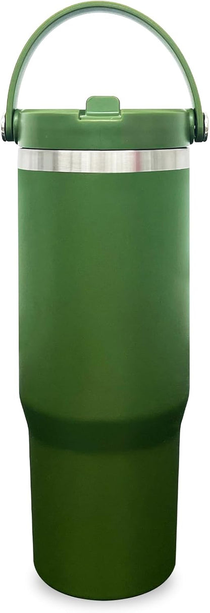 30 oz Tumbler with Top Handle, Water Bottle with Flip Straw, Black 1 pack | DIY Gift, Laser Engravable, Leak Proof, Food Grade Stainless Steel, BPA Free Lid, Double Vacuum Insulated, Powder Coated