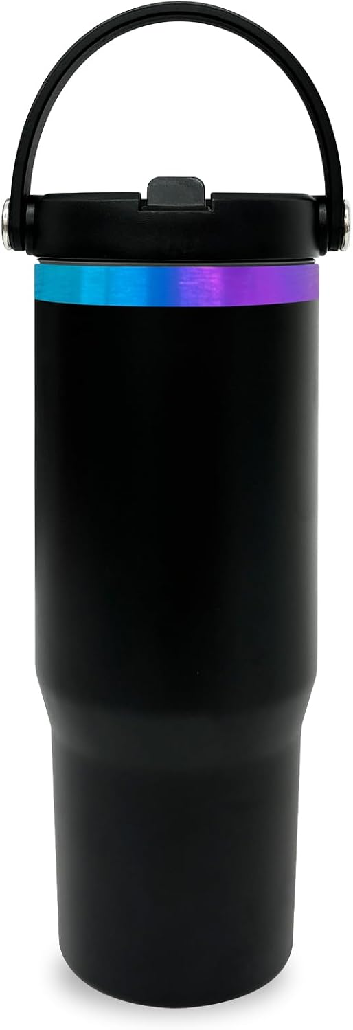 30 oz Tumbler with Top Handle, Water Bottle with Flip Straw, Black 1 pack | DIY Gift, Laser Engravable, Leak Proof, Food Grade Stainless Steel, BPA Free Lid, Double Vacuum Insulated, Powder Coated