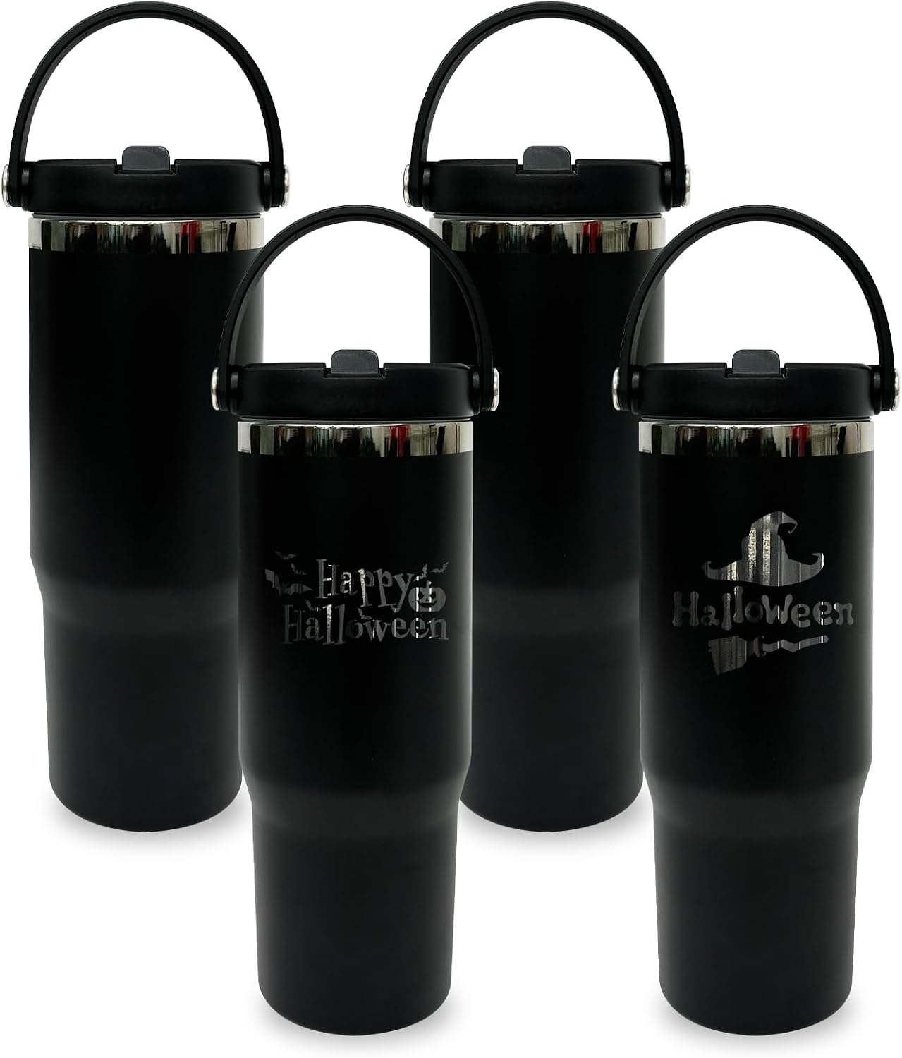 30 oz Tumbler with Top Handle, Water Bottle with Flip Straw, Black 1 pack | DIY Gift, Laser Engravable, Leak Proof, Food Grade Stainless Steel, BPA Free Lid, Double Vacuum Insulated, Powder Coated