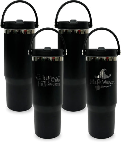30 oz Tumbler with Top Handle, Water Bottle with Flip Straw, Black 1 pack | DIY Gift, Laser Engravable, Leak Proof, Food Grade Stainless Steel, BPA Free Lid, Double Vacuum Insulated, Powder Coated