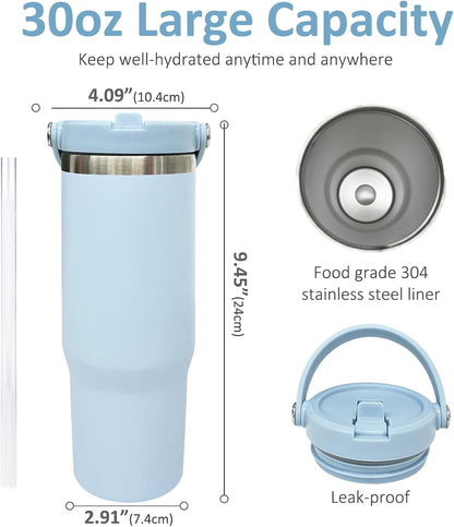 30 oz Tumbler with Top Handle, Water Bottle with Flip Straw, Black 1 pack | DIY Gift, Laser Engravable, Leak Proof, Food Grade Stainless Steel, BPA Free Lid, Double Vacuum Insulated, Powder Coated