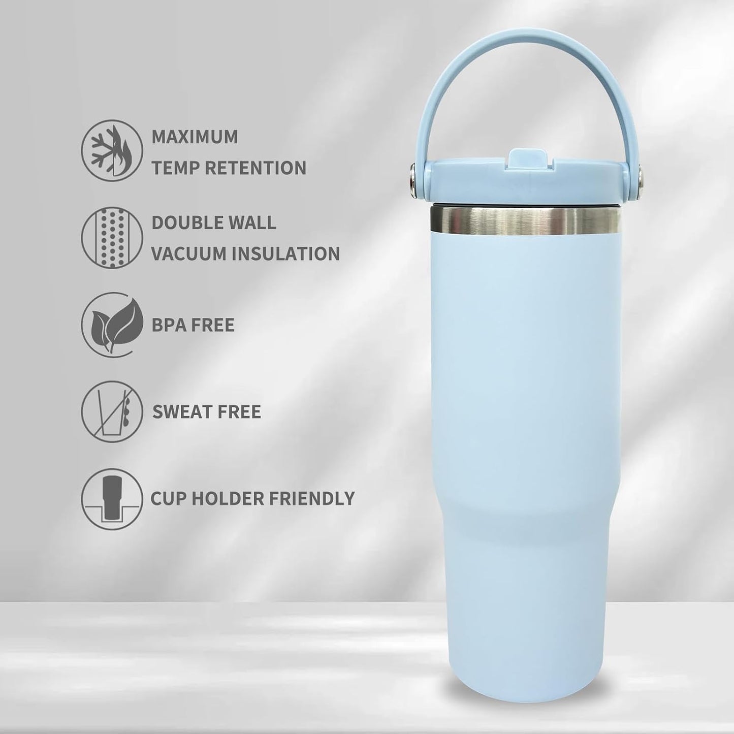 30 oz Tumbler with Top Handle, Water Bottle with Flip Straw, Black 1 pack | DIY Gift, Laser Engravable, Leak Proof, Food Grade Stainless Steel, BPA Free Lid, Double Vacuum Insulated, Powder Coated