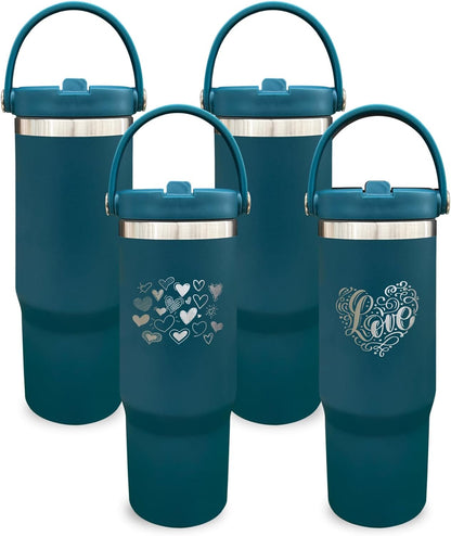 30 oz Tumbler with Top Handle, Water Bottle with Flip Straw, Black 1 pack | DIY Gift, Laser Engravable, Leak Proof, Food Grade Stainless Steel, BPA Free Lid, Double Vacuum Insulated, Powder Coated