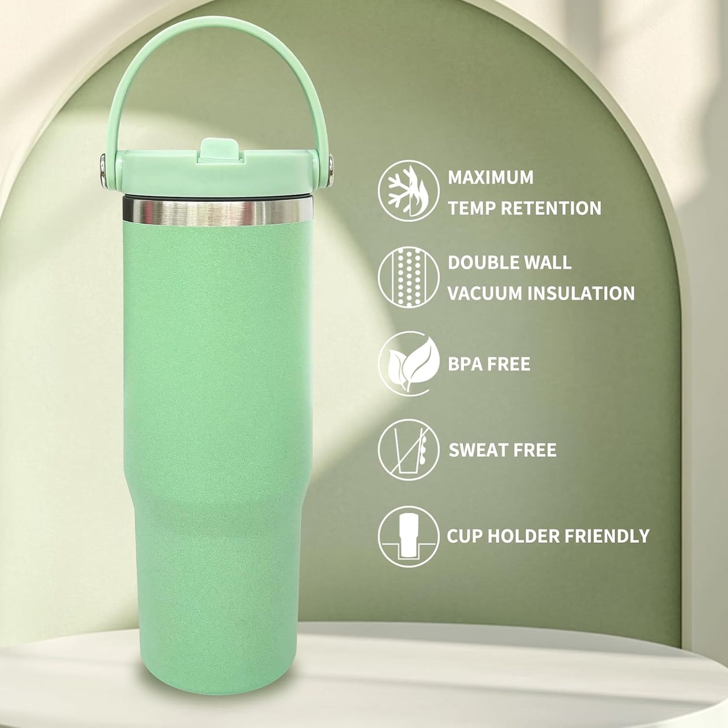 30 oz Tumbler with Top Handle, Water Bottle with Flip Straw, Black 1 pack | DIY Gift, Laser Engravable, Leak Proof, Food Grade Stainless Steel, BPA Free Lid, Double Vacuum Insulated, Powder Coated