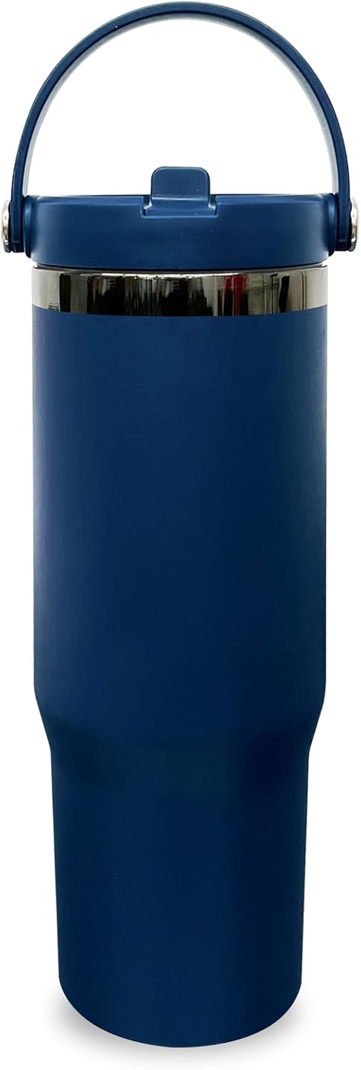 30 oz Tumbler with Top Handle, Water Bottle with Flip Straw, Black 1 pack | DIY Gift, Laser Engravable, Leak Proof, Food Grade Stainless Steel, BPA Free Lid, Double Vacuum Insulated, Powder Coated
