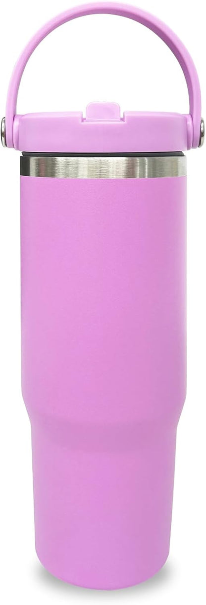 30 oz Tumbler with Top Handle, Water Bottle with Flip Straw, Black 1 pack | DIY Gift, Laser Engravable, Leak Proof, Food Grade Stainless Steel, BPA Free Lid, Double Vacuum Insulated, Powder Coated